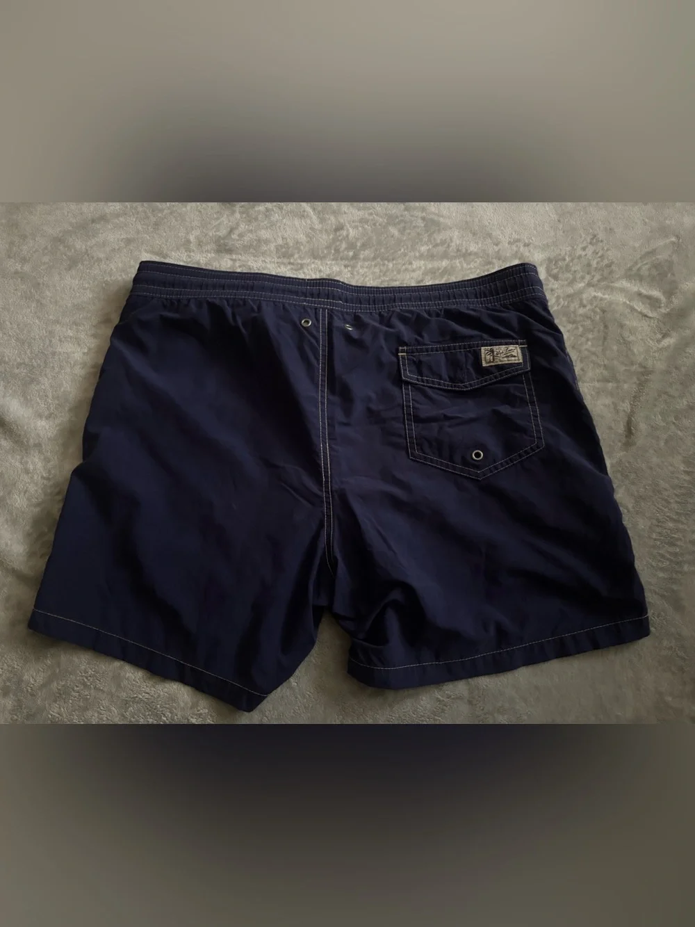 Polo Ralph Lauren Men's Solid Logo Swim Trunks M Navy Drawstring Elastic Waist